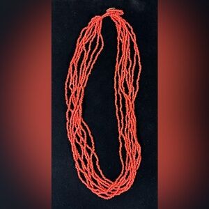 Coral color seed beads layered necklace C119